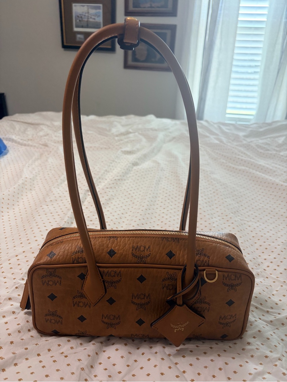 MCM Cognac Logo Print Visetos Tote - Picture 3 of 9